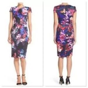 Betsey Johnson Womens Colorful Floral Lined Midi Dress‎ Size 6 Maximalist Career